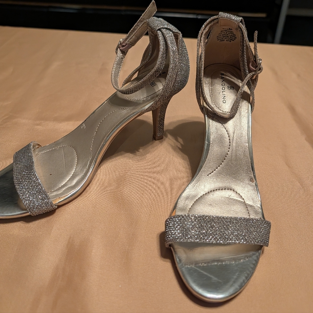 Bandolino Muriel Metallic Silver Strappy Heels - Picture 2 of 6